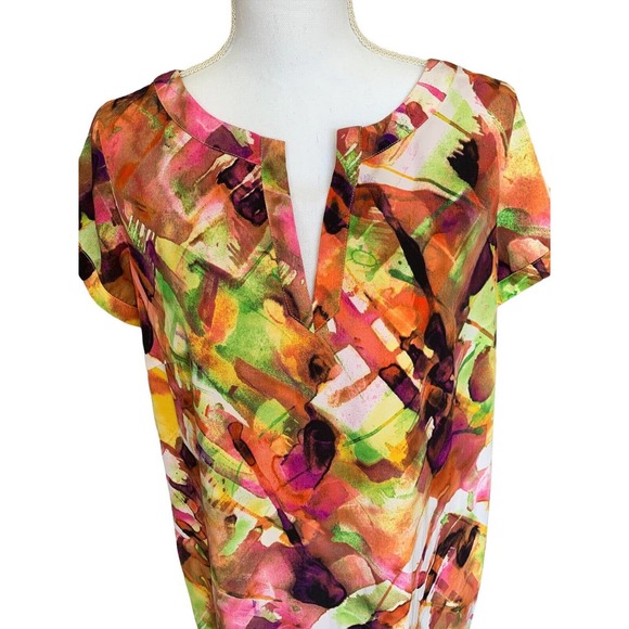 Marc New York Andrew Marc Dress Size 12 Multicolor Short Sleeve V-Neck - Picture 2 of 12